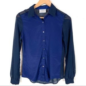 Anthropologie WREN top Blouse Blue Button Up XS